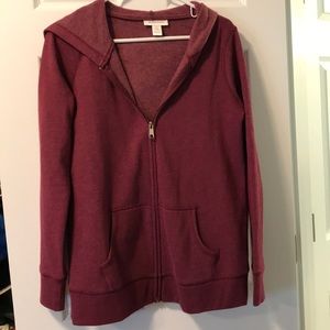 Maroon zip up maternity sweatshirt